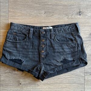 FREE PEOPLE Black Button-Fly Denim Shorts Size 27